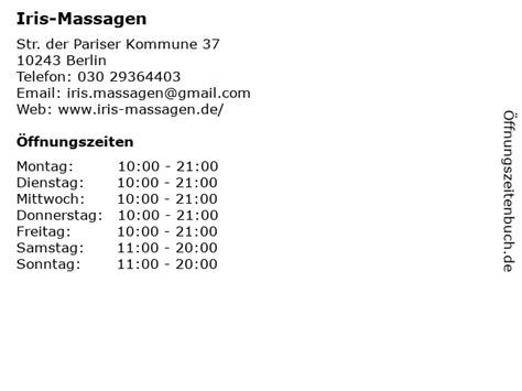 iris massagen berlin|Iris Massage Berlin Oberschöneweide .